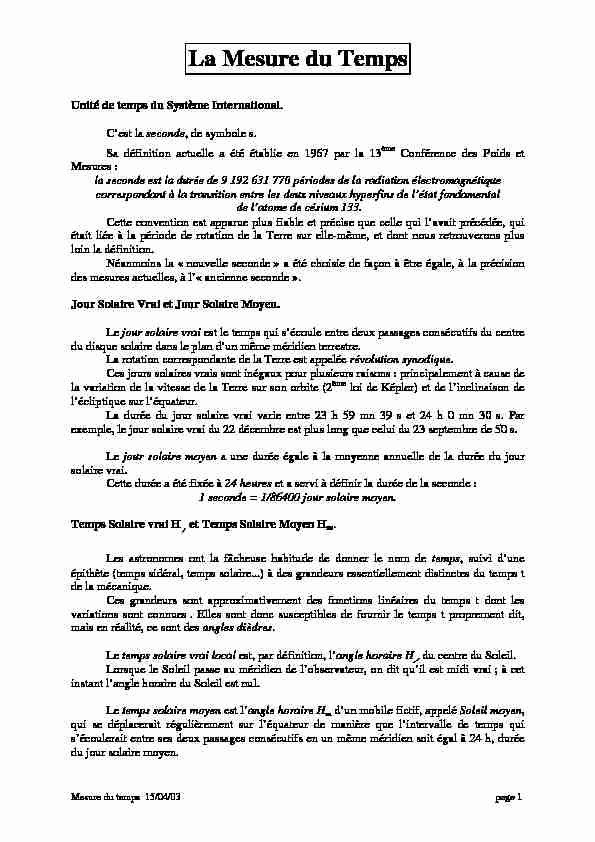 [PDF] La Mesure du Temps