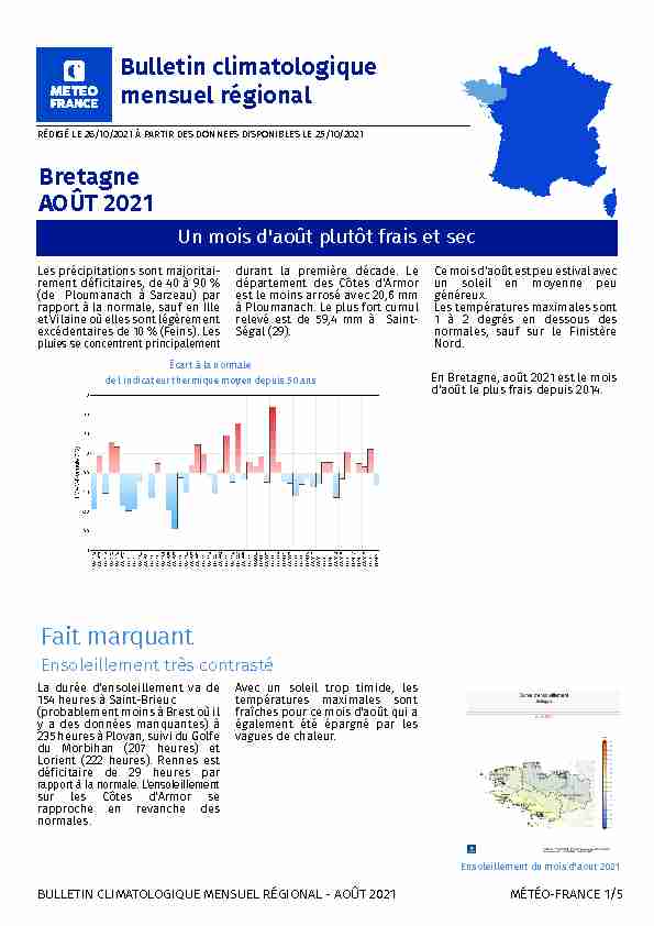 Bulletin climatologique mensuel régional Bretagne AOÛT 2021 Fait