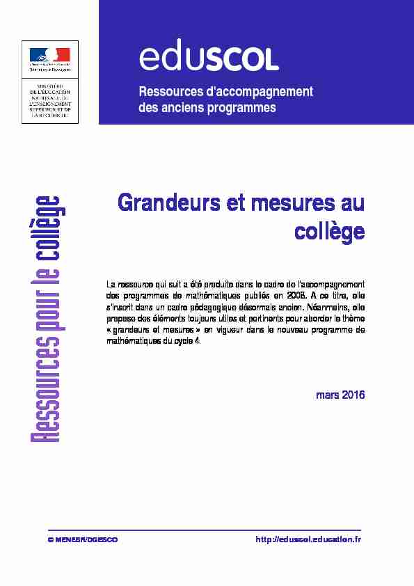 [PDF] Grandeurs et mesures au collège