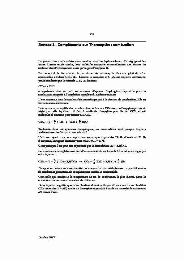 Annexe 3 : Compléments sur Thermoptim : combustion