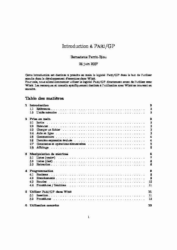 Introduction à Pari/GP