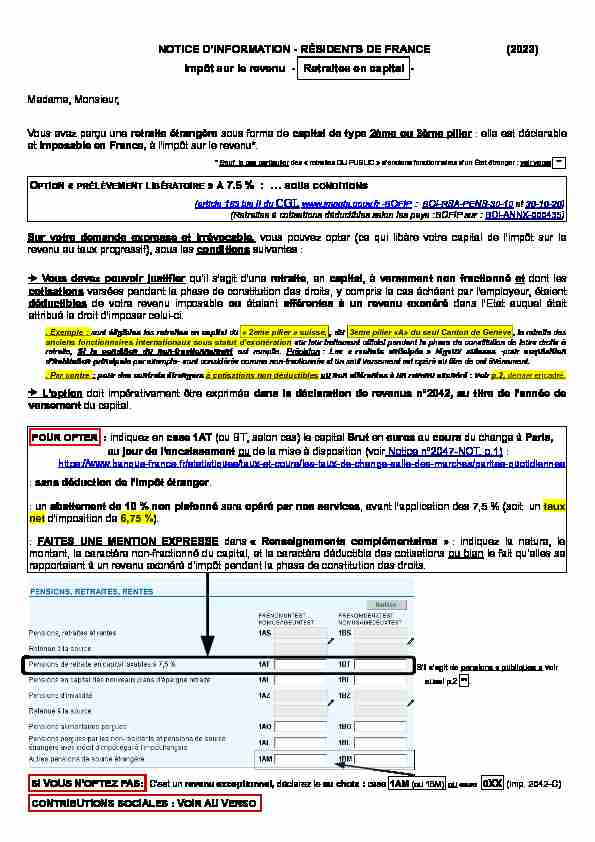 NOTICE DINFORMATION - RÉSIDENTS DE FRANCE (2022) Impôt