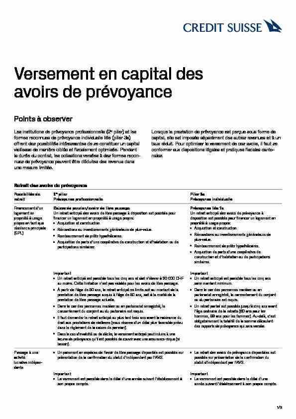 [PDF] Versement en capital des avoirs de prévoyance - Credit Suisse