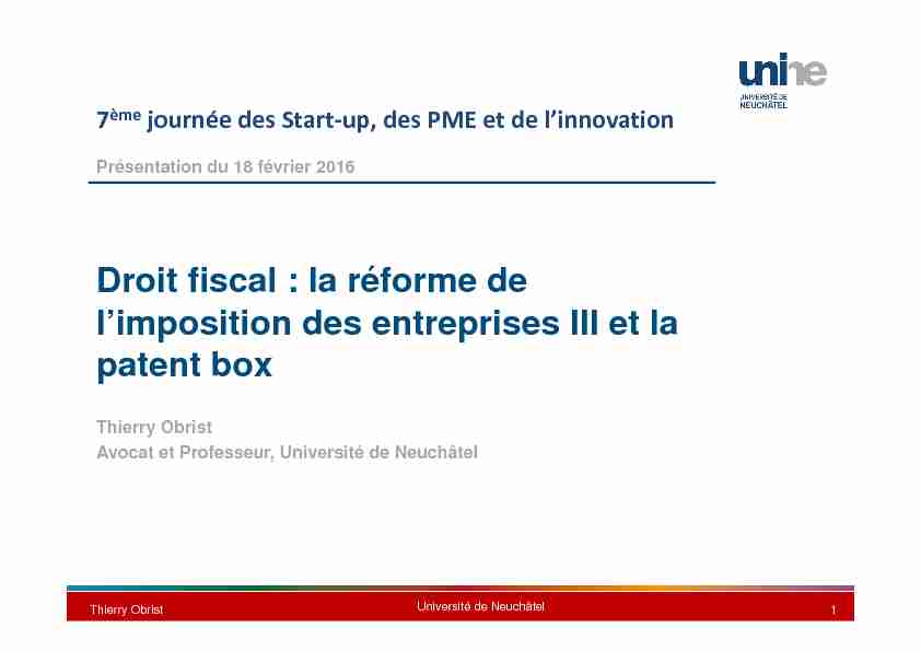 [PDF] la réforme de limposition des entreprises III et la patent box - UniNE