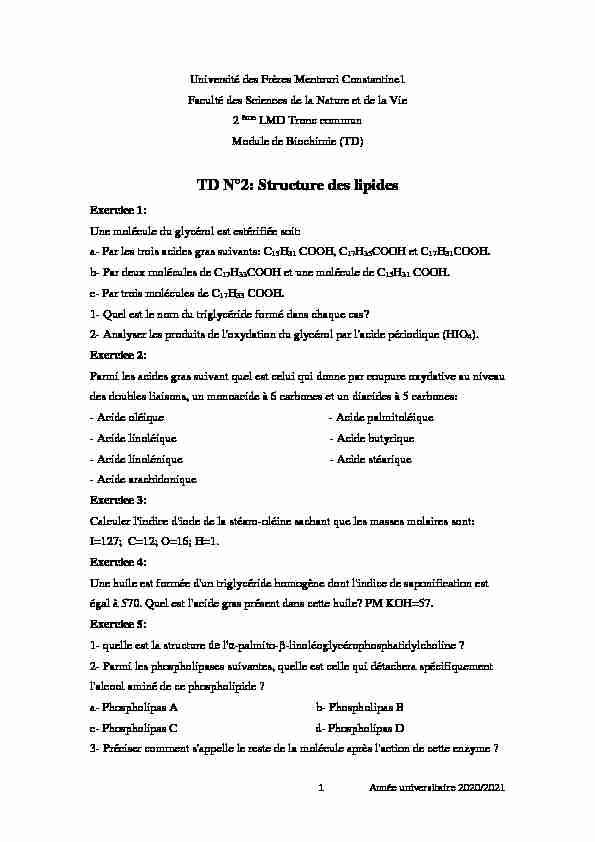 [PDF] TD N°2: Structure des lipides
