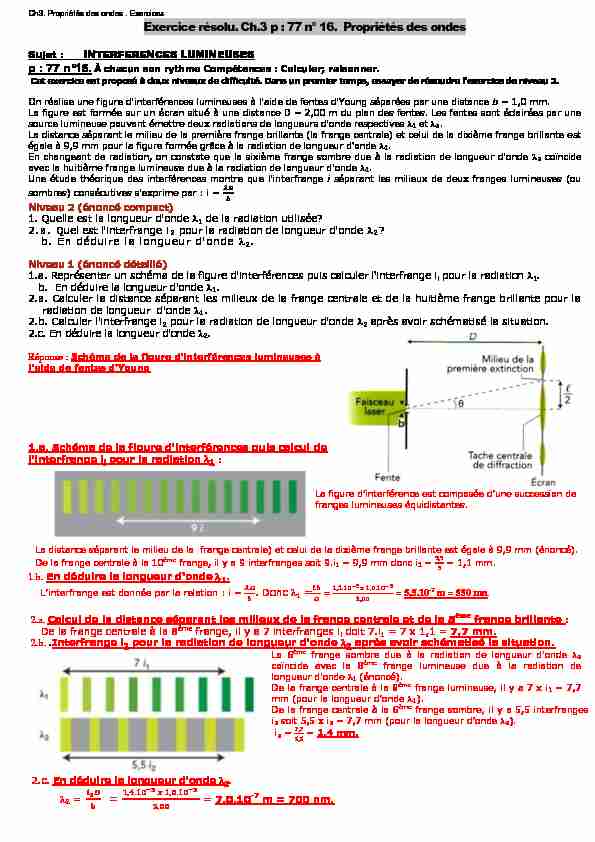[PDF] Exercice résolu Ch3 p : 77 n° 16 Propriétés des ondes =