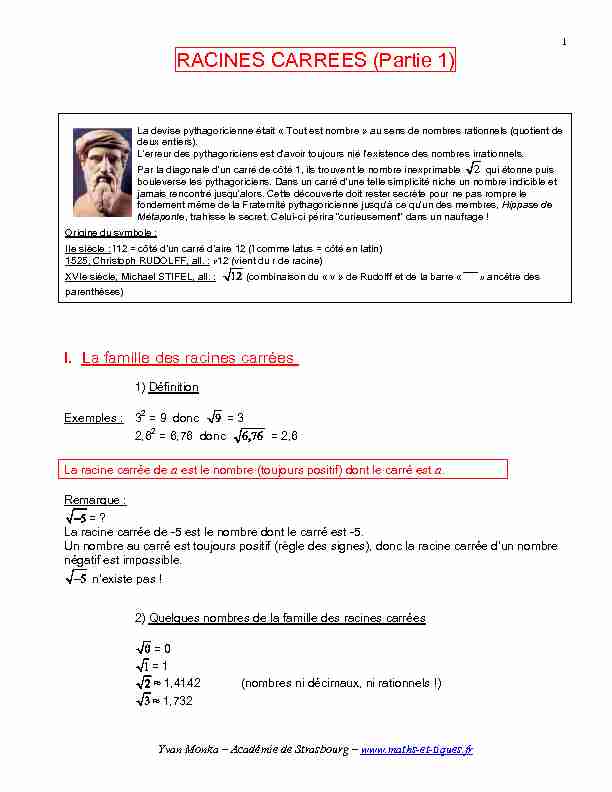[PDF] RACINES CARREES (Partie 1) - maths et tiques