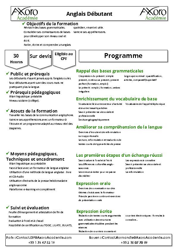 Programme CPF - Axoro Académie