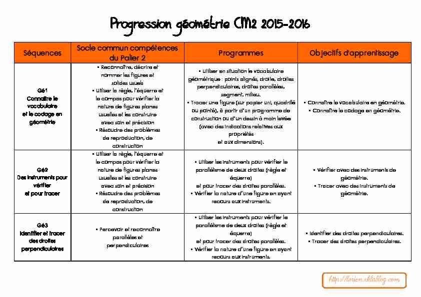 Progression géométrie CM2 2015-2016