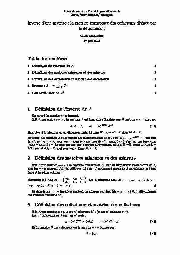 [PDF] Table des matières 1 Dé nition de linverse de A 2 Dé nition des
