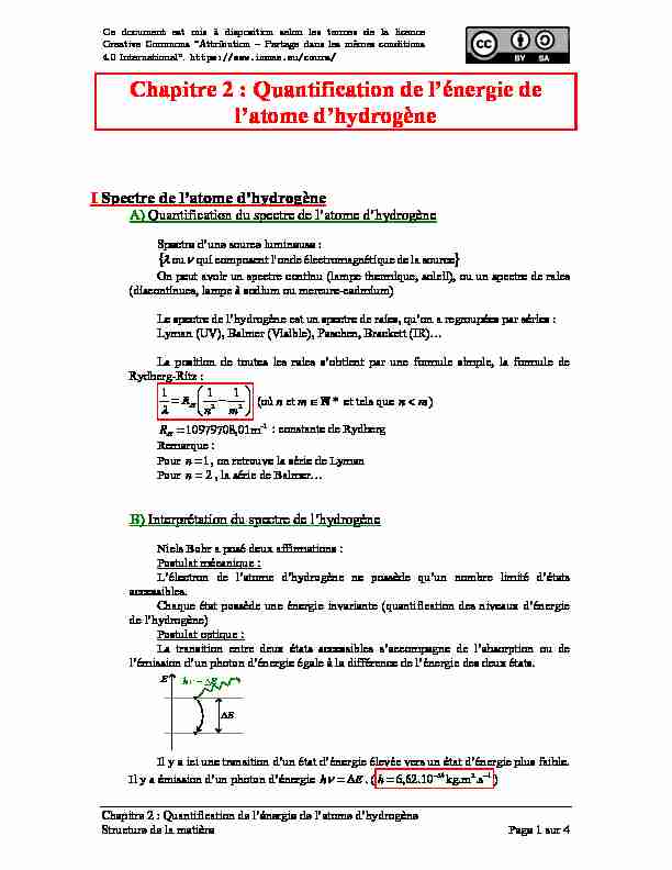 [PDF] Chapitre 2 :Quantification de lénergie de latome dhydrogène