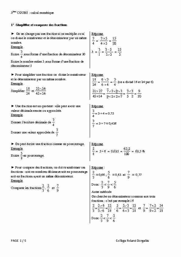 [PDF] 3ème COURS : calcul numérique PAGE 1 / 5 Collège Roland