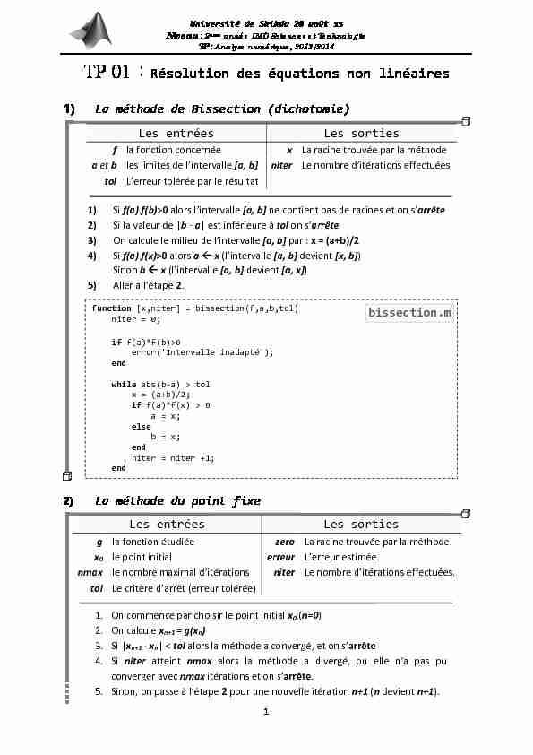 [PDF] TP 01 : Résolution des équations non linéaires