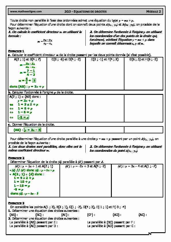 [PDF] 1 On calcule le coefficient directeur m en utilisant la formule : 2 On