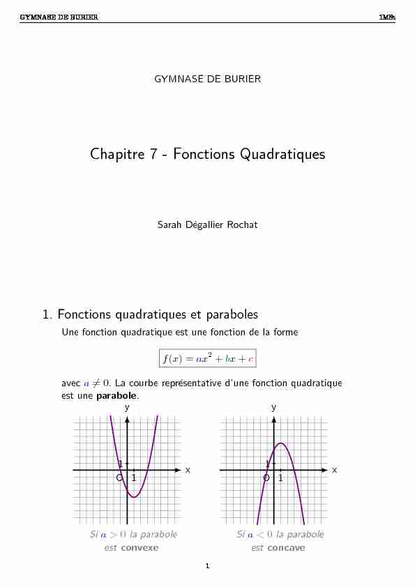 Chapitre 7 - Fonctions Quadratiques