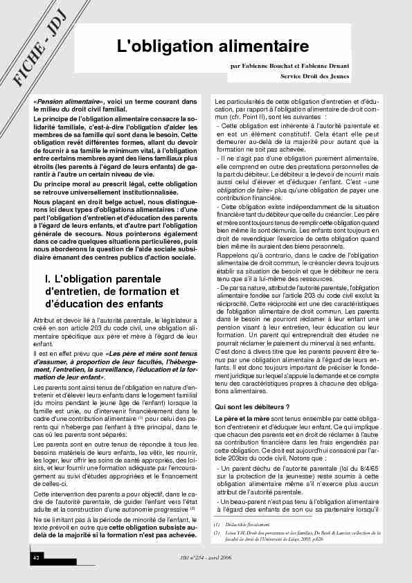 [PDF] Lobligation alimentaire - Jeunesse & Droit ASBL
