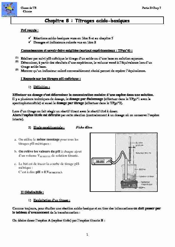 Chapitre 8 : Titrages acido-basiques - Physagreg