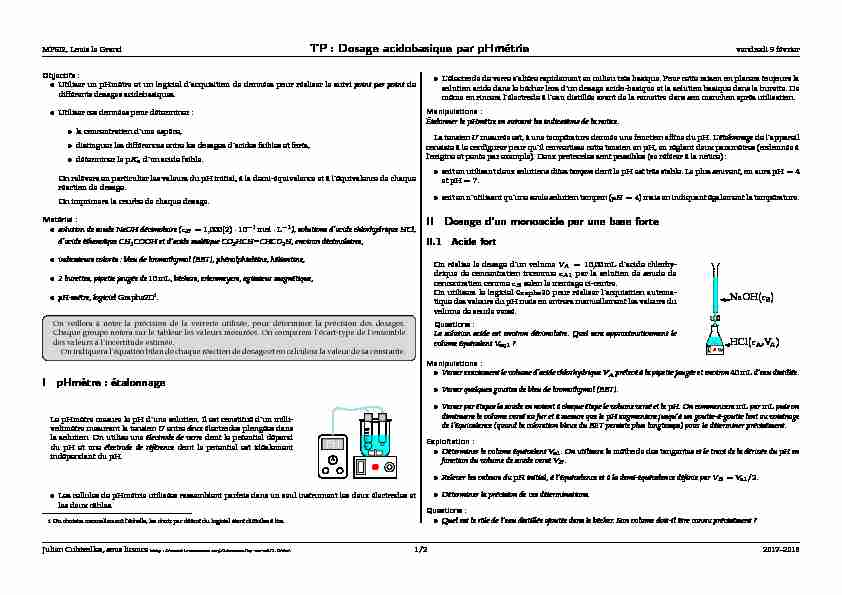 TP : Dosage acidobasique par pHmétrie