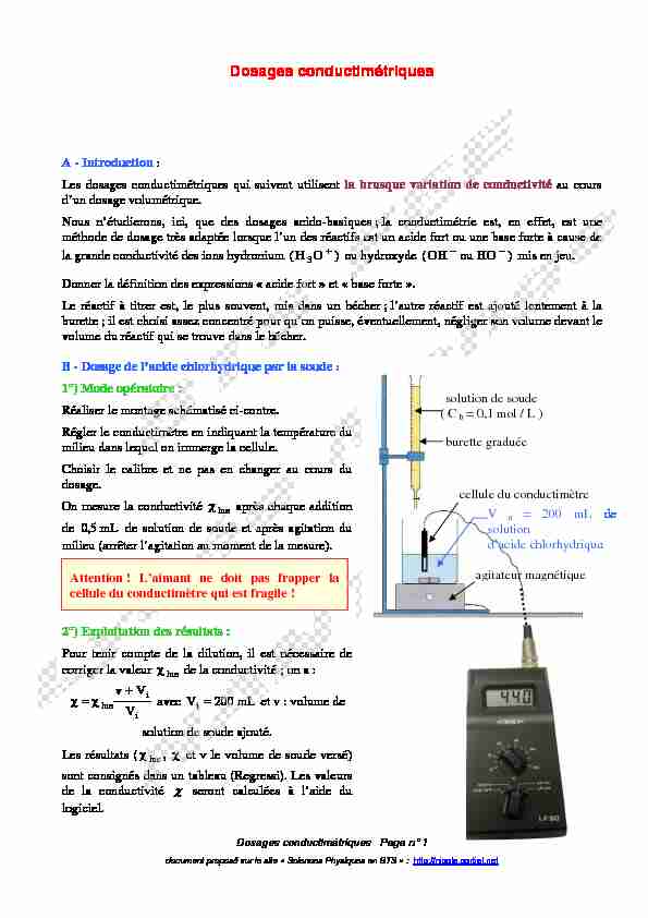 [PDF] Dosages conductimétriques - Nicole Cortial