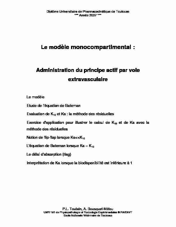 Le modèle monocompartimental : Administration du principe actif