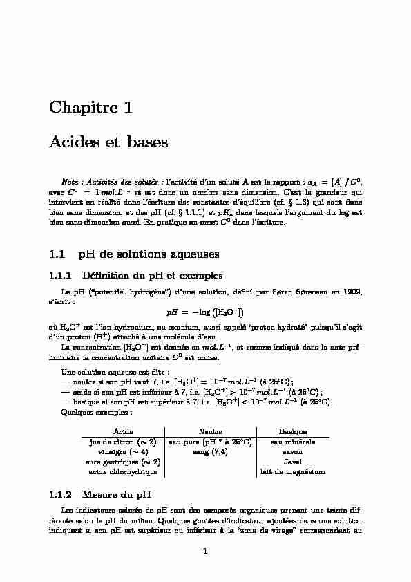 [PDF] Chapitre 1 Acides et bases