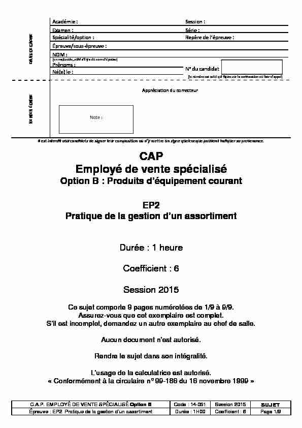 [PDF] CAP Employé de vente spécialisé Option B