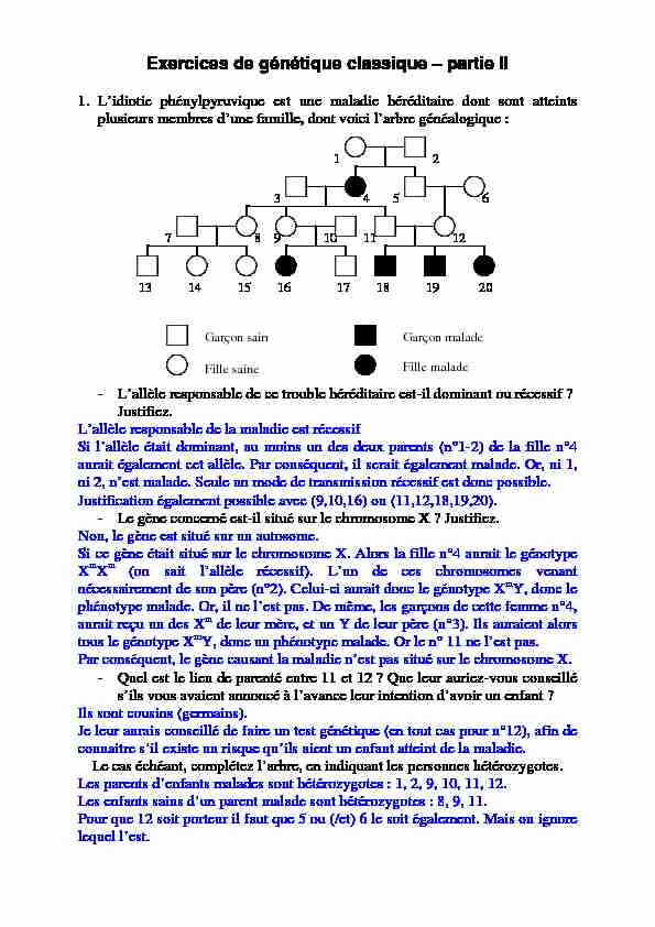 [PDF] Exercices de génétique classique – partie II - première S