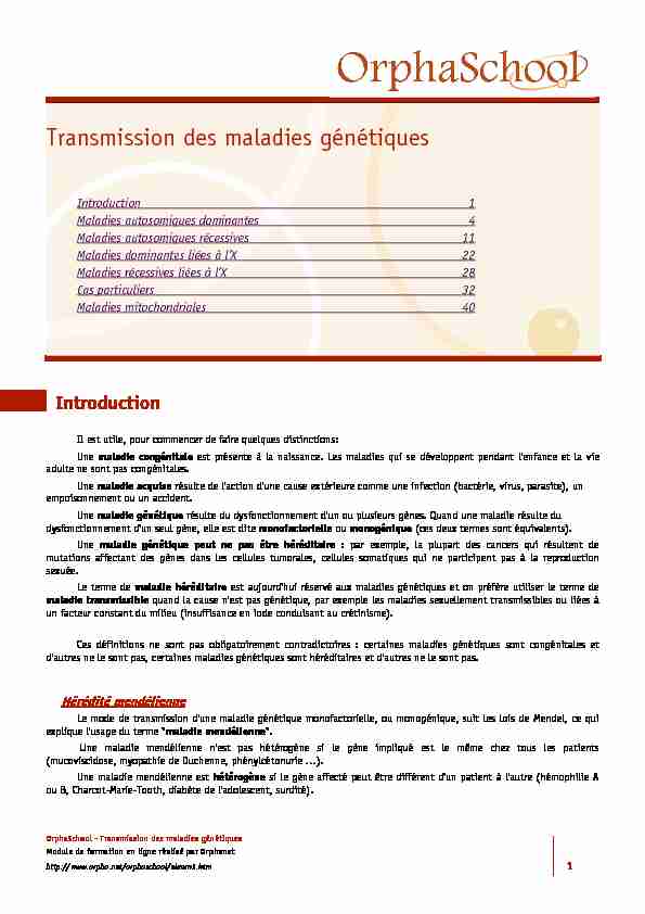 [PDF] Transmission des maladies génétiques - Orphanet