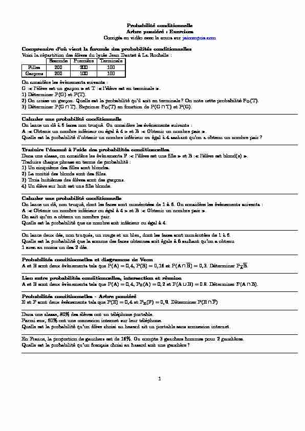 [PDF] Probabilité conditionnelle Arbre pondéré - Jaicompris