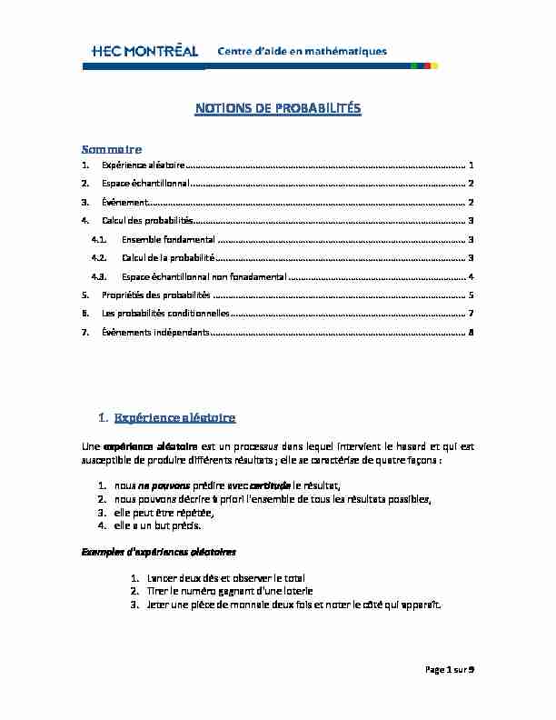 [PDF] NOTIONS DE PROBABILITÉS
