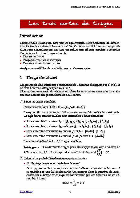 [PDF] Les trois sortes de tirages - Mathématiques première S