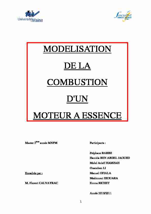 [PDF] MODELISATION DE LA COMBUSTION DUN MOTEUR A ESSENCE