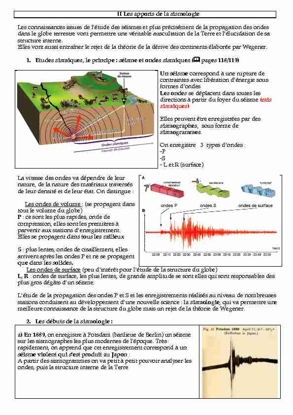 II Les apports de la sismologie Les connaissances issues de létude