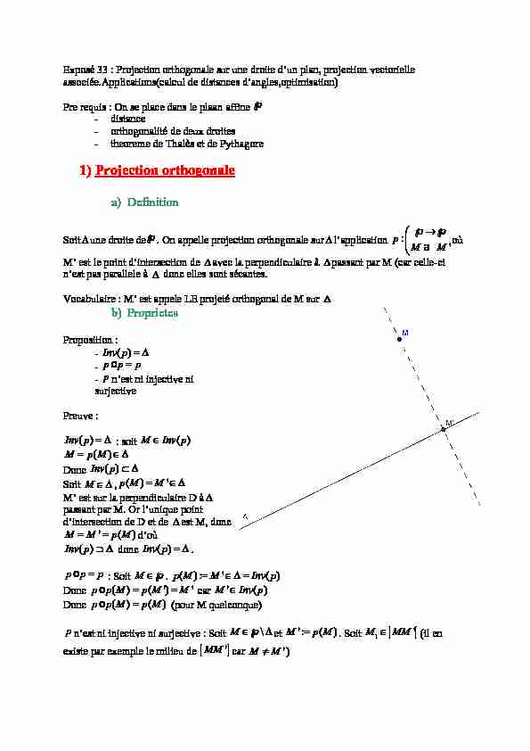 [PDF] Exposé 33 : Projection orthogonale sur une droite dun plan