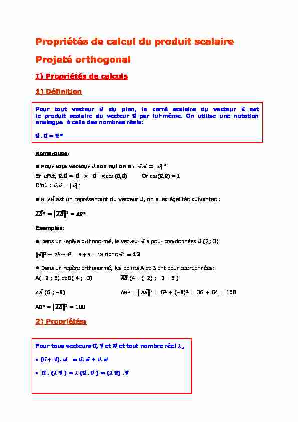 [PDF] Propriétés de calcul du produit scalaire - Projeté orthogonal