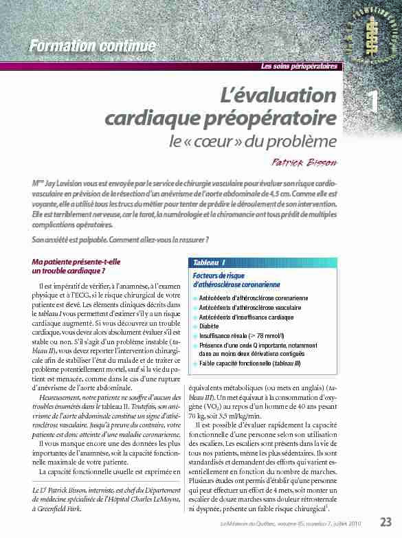 [PDF] Lévaluation cardiaque préopératoire - Le Médecin du Québec