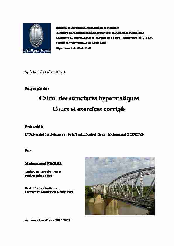 [PDF] Calcul des structures hyperstatiques Cours et exercices  - USTO