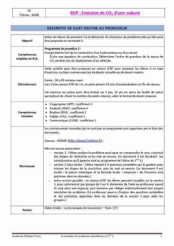 [PDF] RDP : Emission de CO2 dune voiture - Académie dOrléans-Tours