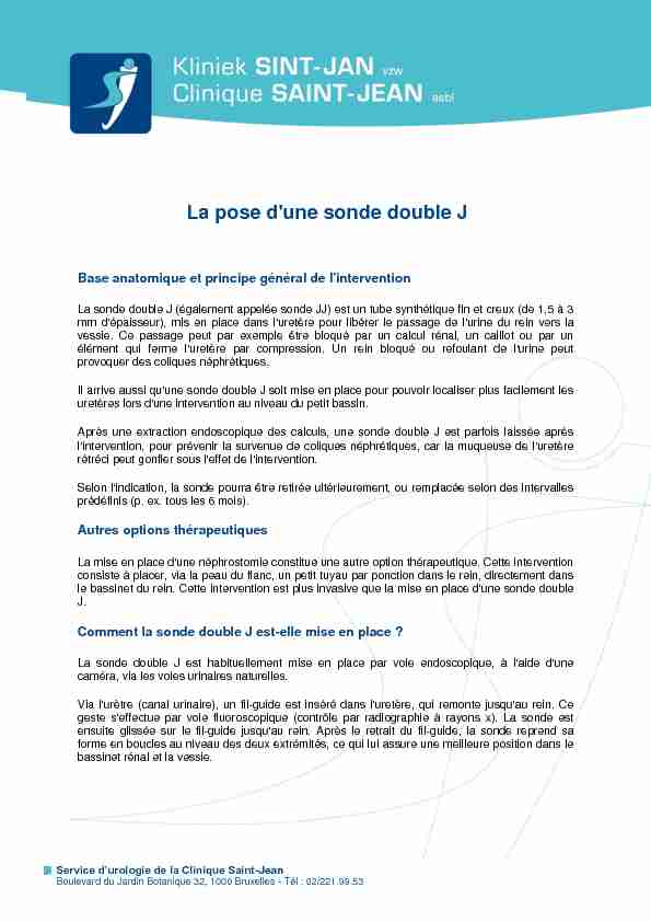 [PDF] La pose dune sonde double J - Clinique Saint Jean