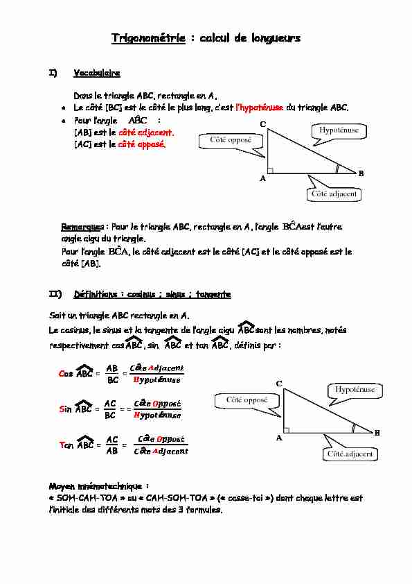 [PDF] Trigonométrie : calcul de longueurs