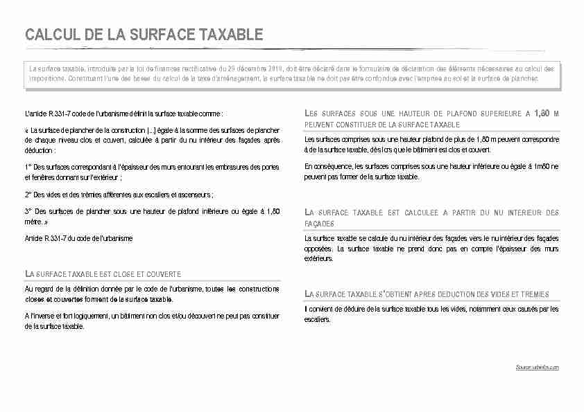 [PDF] CALCUL DE LA SURFACE TAXABLE