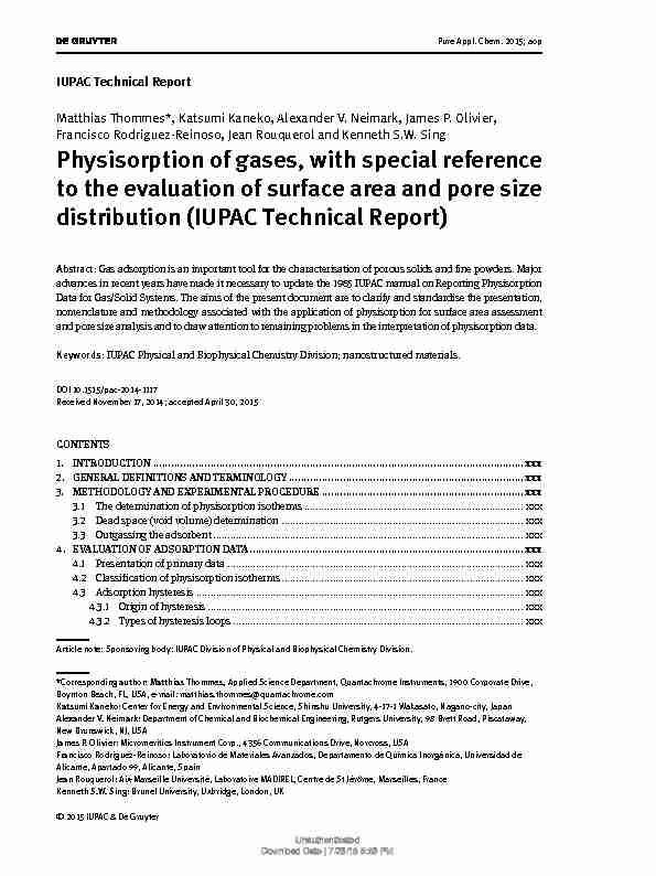 Physisorption of gases with special reference to the evaluation of