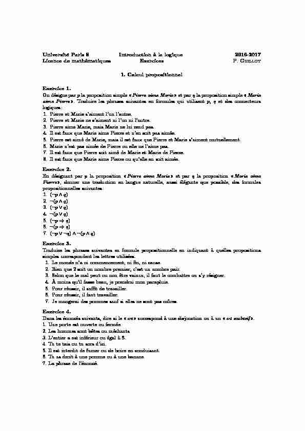 1 Calcul propositionnel - Université de Limoges