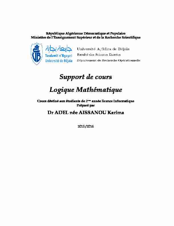 Support de cours Logique Mathématique