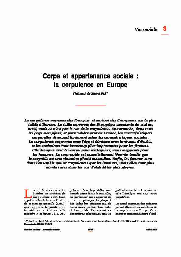 [PDF] Corps et appartenance sociale : la corpulence en Europe - Insee
