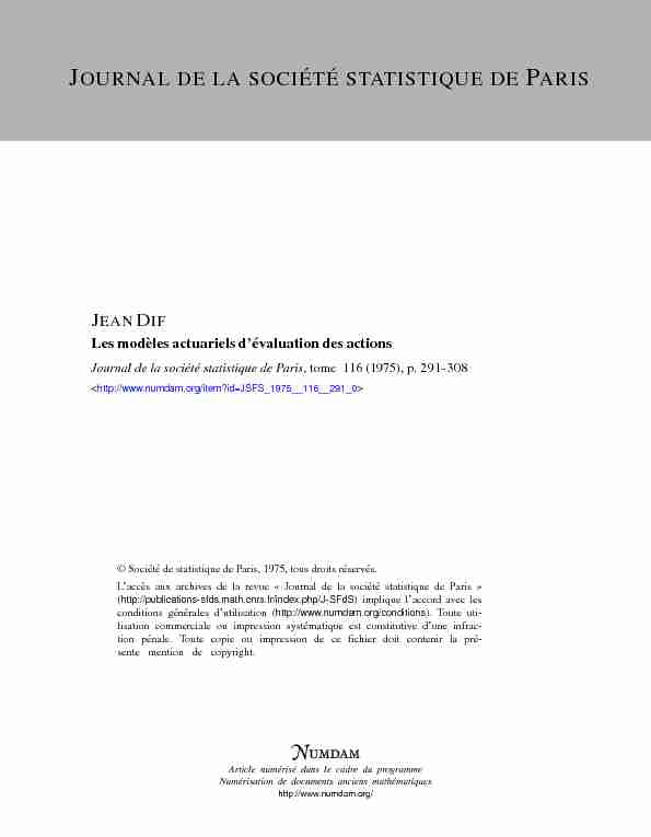 [PDF] Les modèles actuariels dévaluation des actions - Numdam