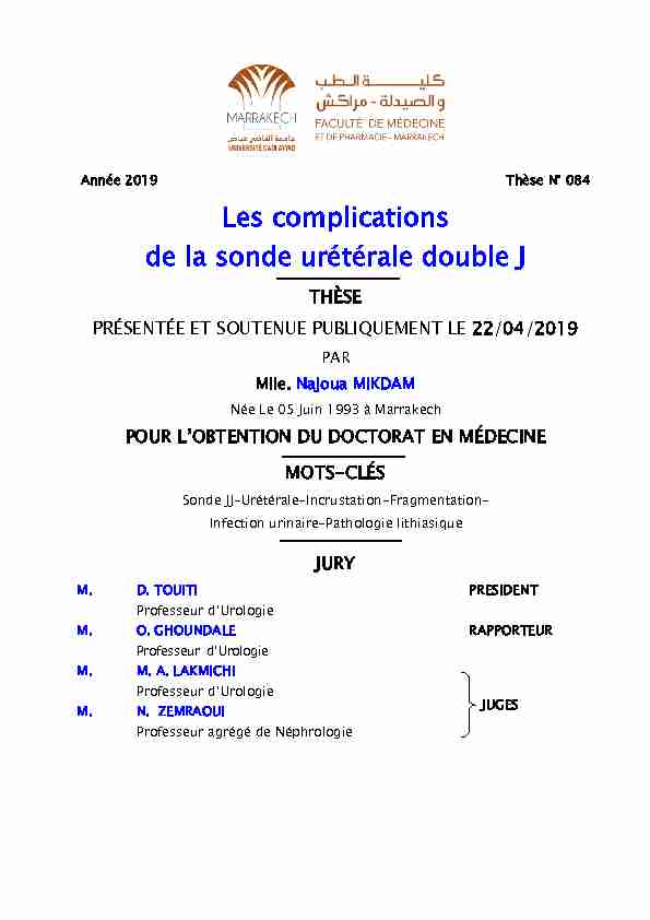 [PDF] Les complications de la sonde urétérale double J - Université Cadi