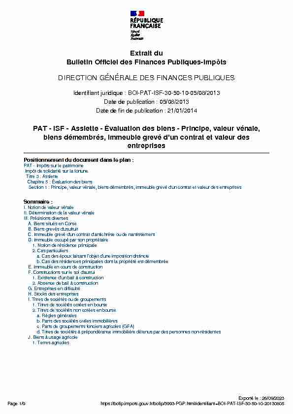 PAT - ISF - Assiette - Évaluation des biens - BOFiP - Impots.gouv.fr