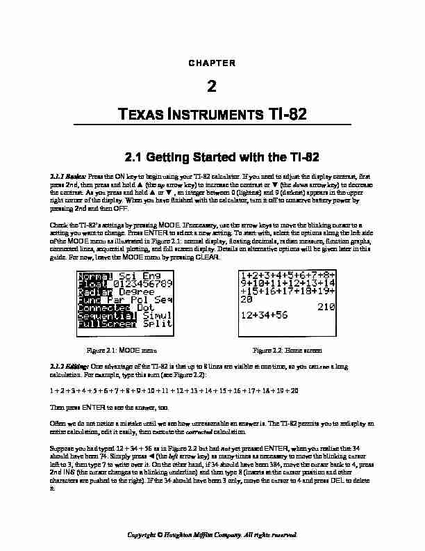 CHAPTER 2 TEXAS INSTRUMENTS TI-82 - Cengage