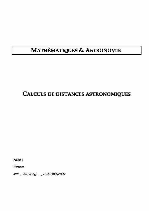 MATHÉMATIQUES & ASTRONOMIE CALCULS DE DISTANCES
